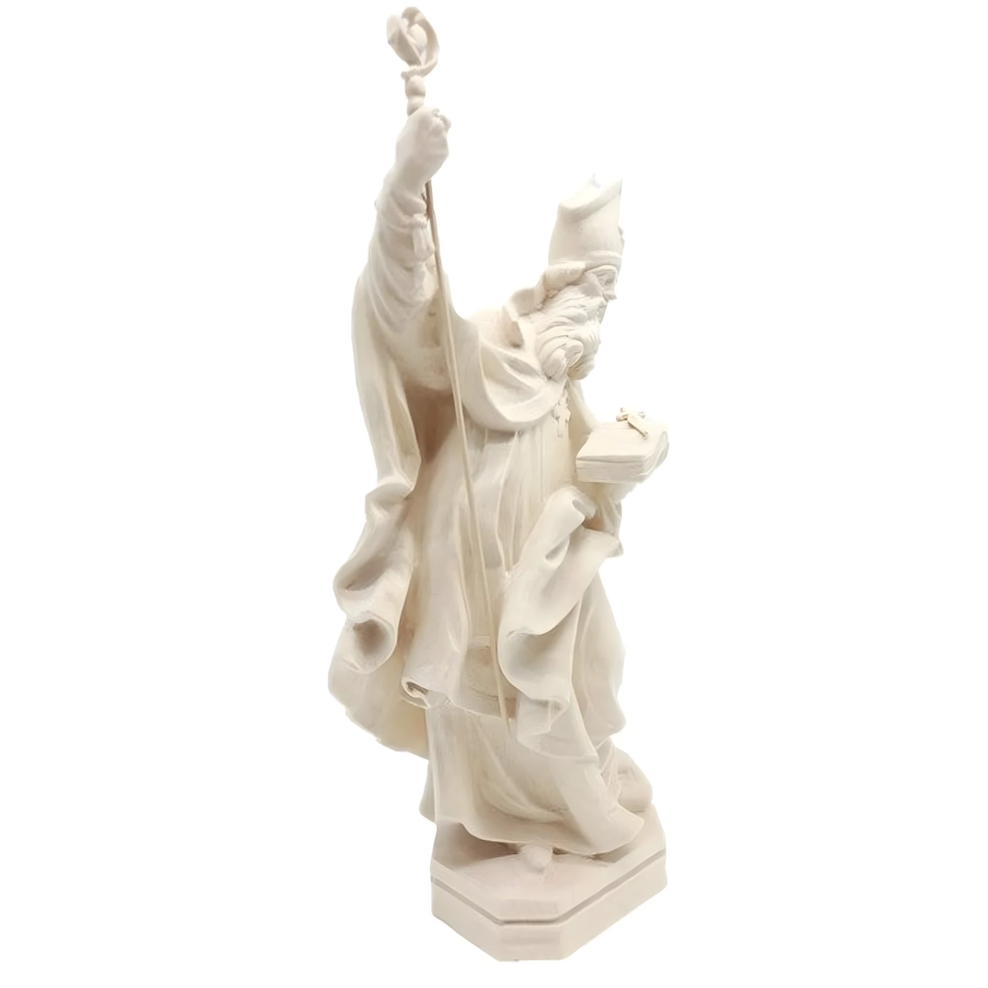 Statue des heiligen Maximilian, Bischof, mit Bischofsstab und Schwert aus Ahorn- und Lindenholz