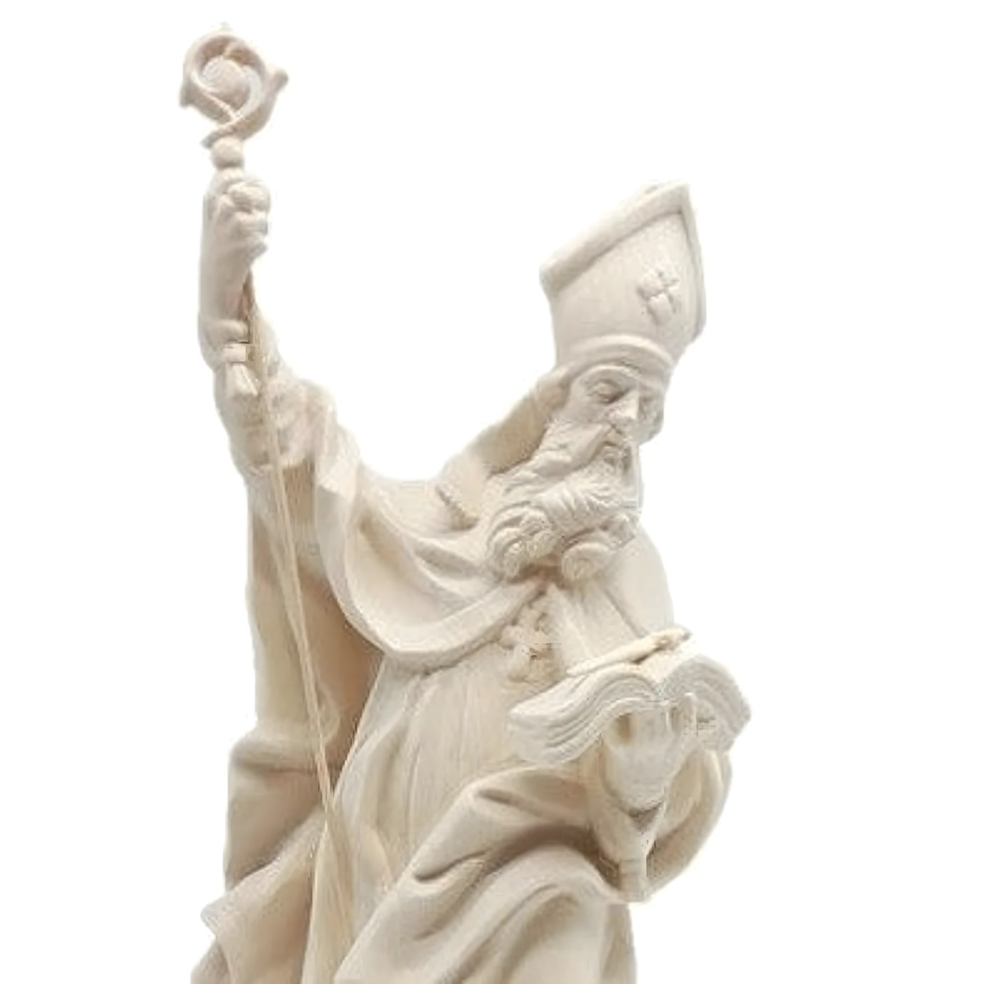 Statue des heiligen Maximilian, Bischof, mit Bischofsstab und Schwert aus Ahorn- und Lindenholz