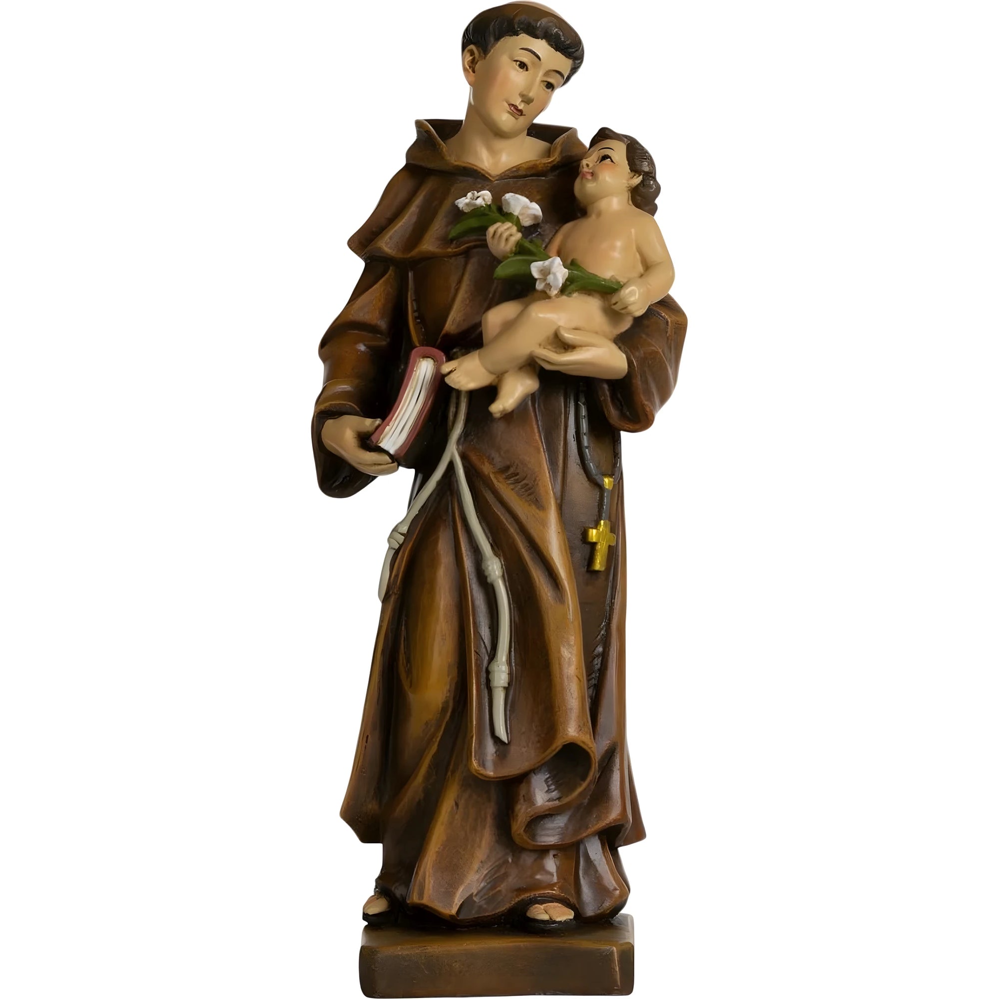 Estátua de Santo Antônio de Pádua com Menino Jesus e Lírio, 20 cm