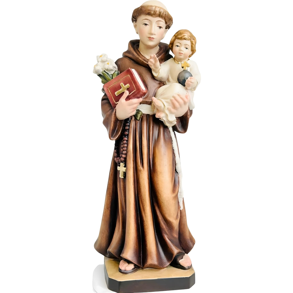 Estatua de San Antonio de Padua y el Niño Jesús tallada en madera