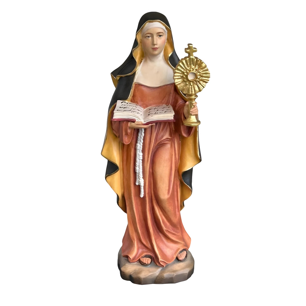 Statue de Sainte Claire d'Assise avec Ostensoir en Bois sculptée dans le Val Gardena