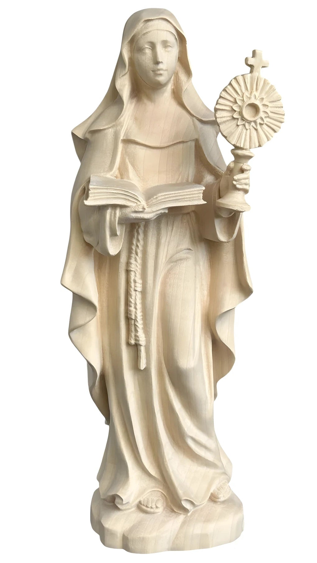 Statue de Sainte Claire d'Assise avec Ostensoir en Bois sculptée dans le Val Gardena