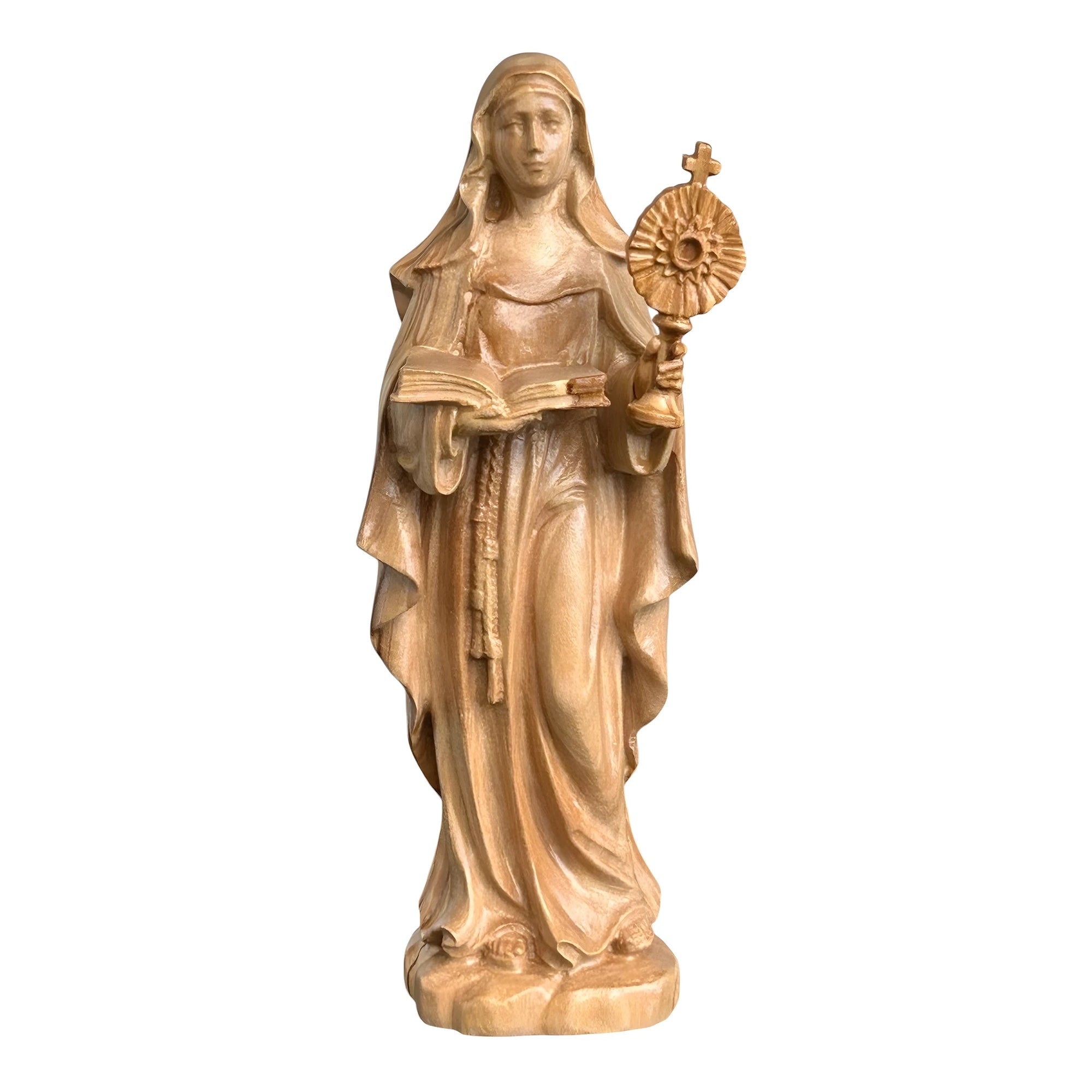 Statue of Saint Clare of Assisi with Monstrance in Wood Carved in Val Gardena