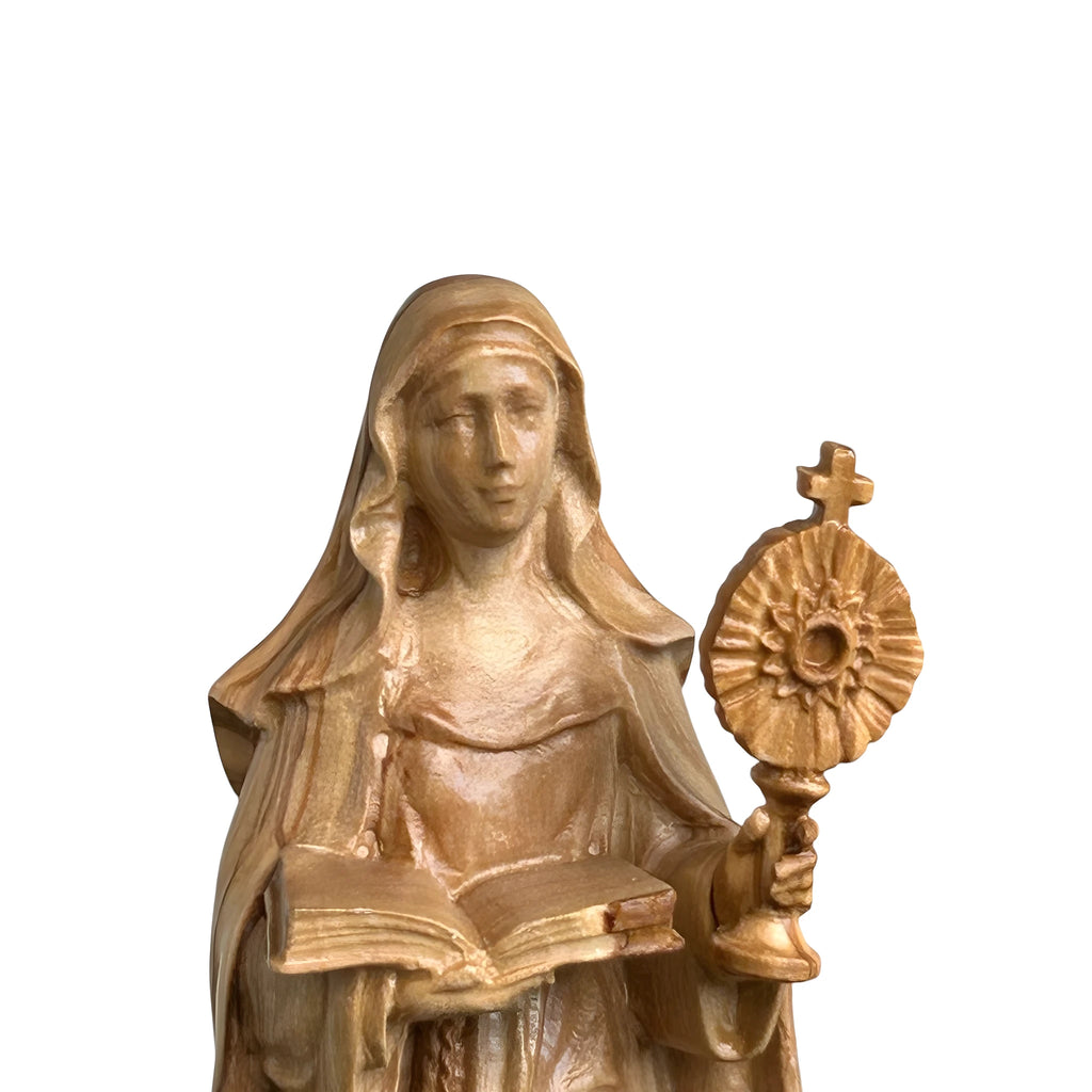 Statue de Sainte Claire d'Assise avec Ostensoir en Bois sculptée dans le Val Gardena