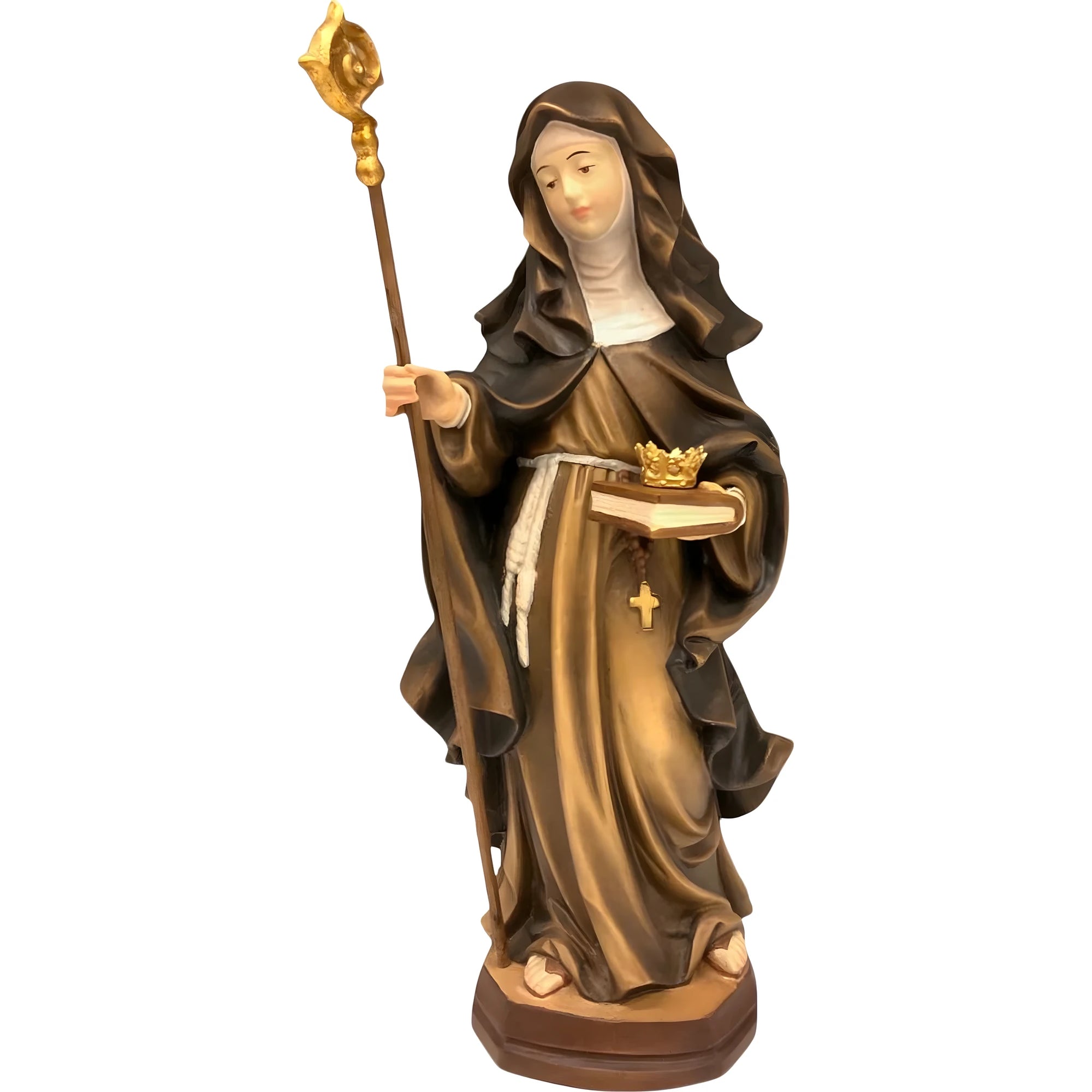 Statue der Heiligen Irmgard mit Krone aus Grödner Holz