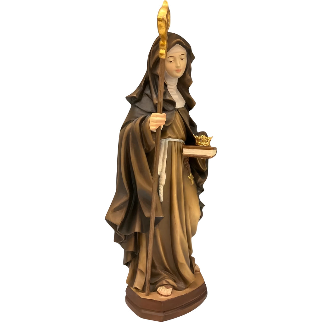 Statua Świętej Ermengardy z koroną z drewna z Val Gardena