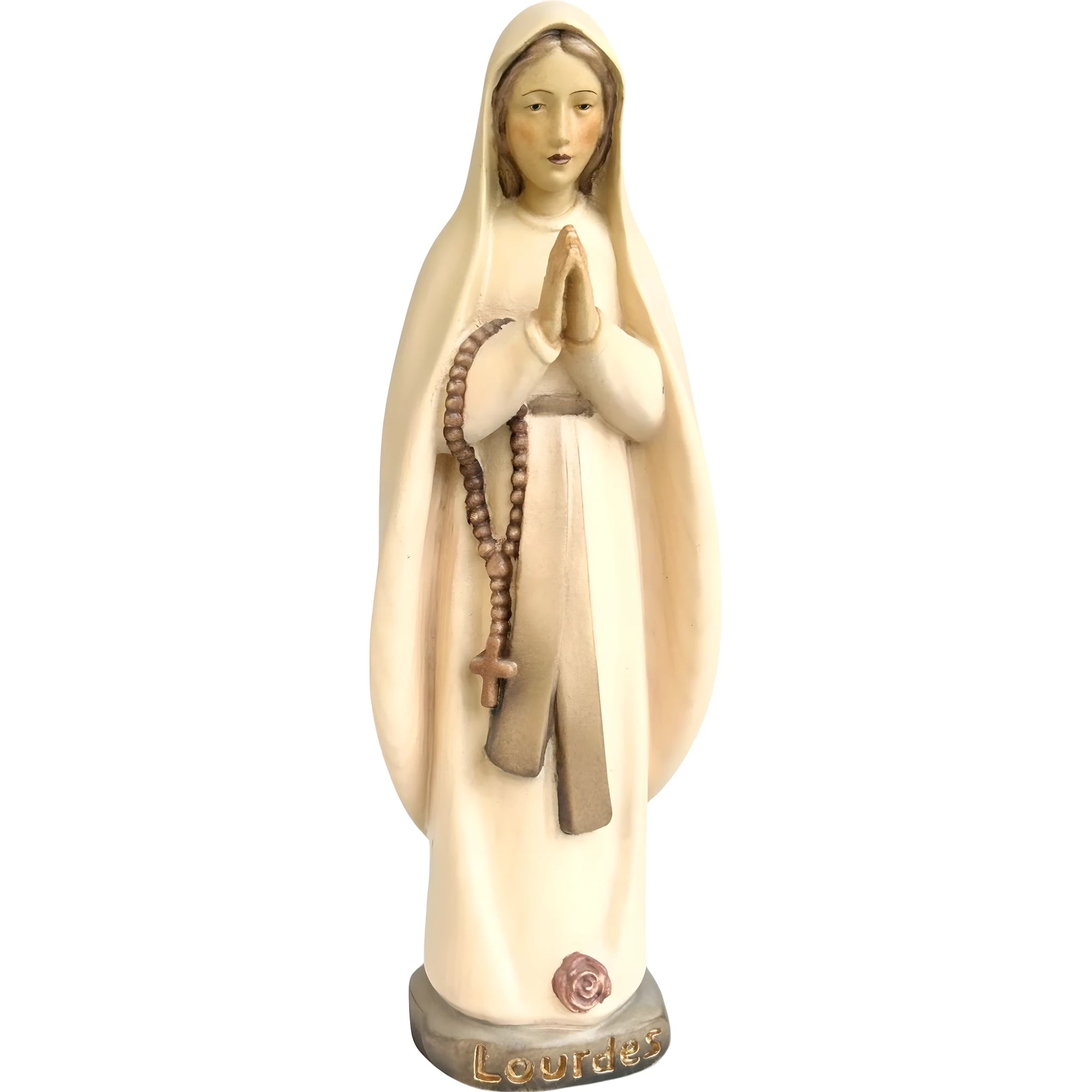 Our Lady of Lourdes Statue and Figurine in Hand-carved Val Gardena Wood