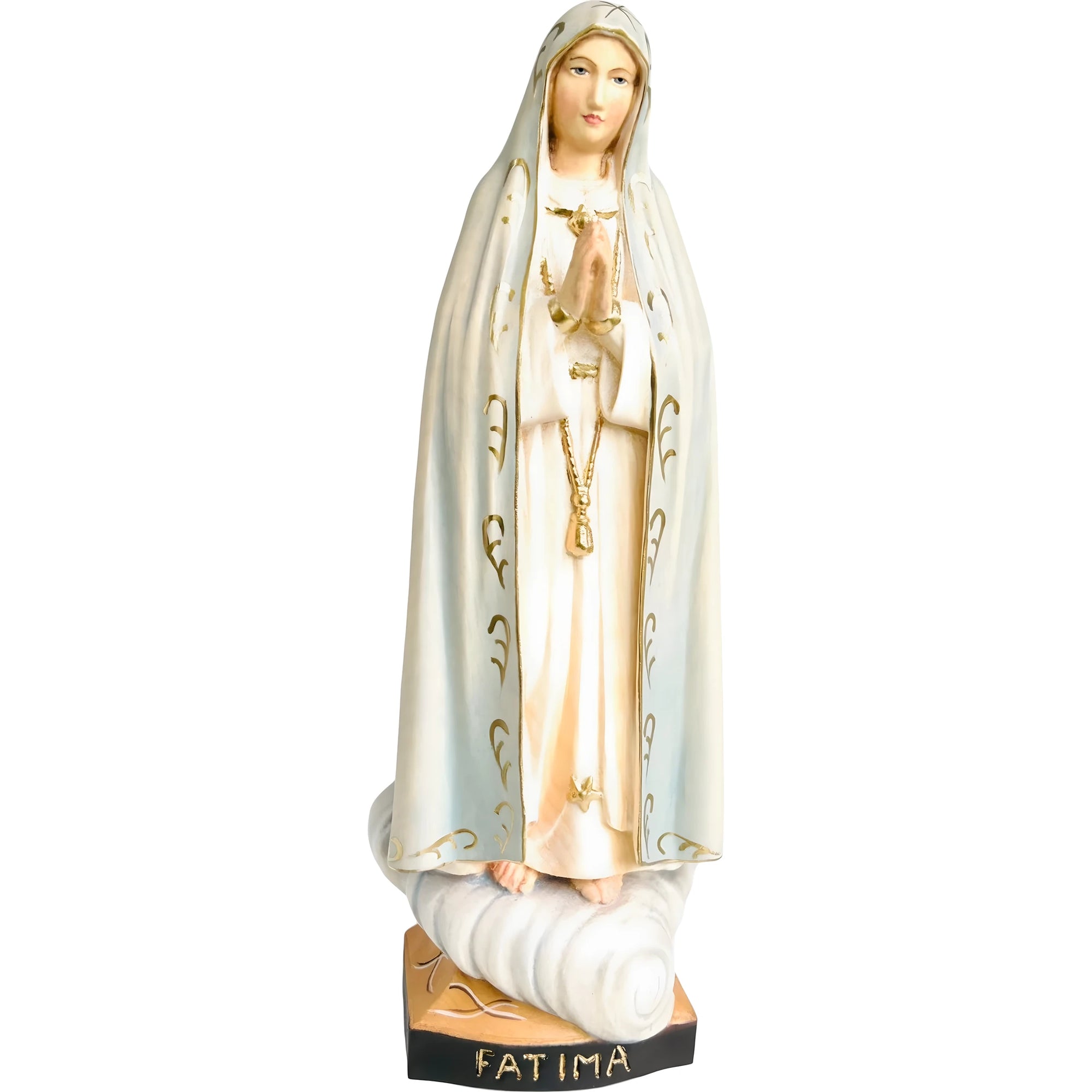 Hand-carved Wooden Statue of Our Lady of Fátima Pilgrim from Val Gardena