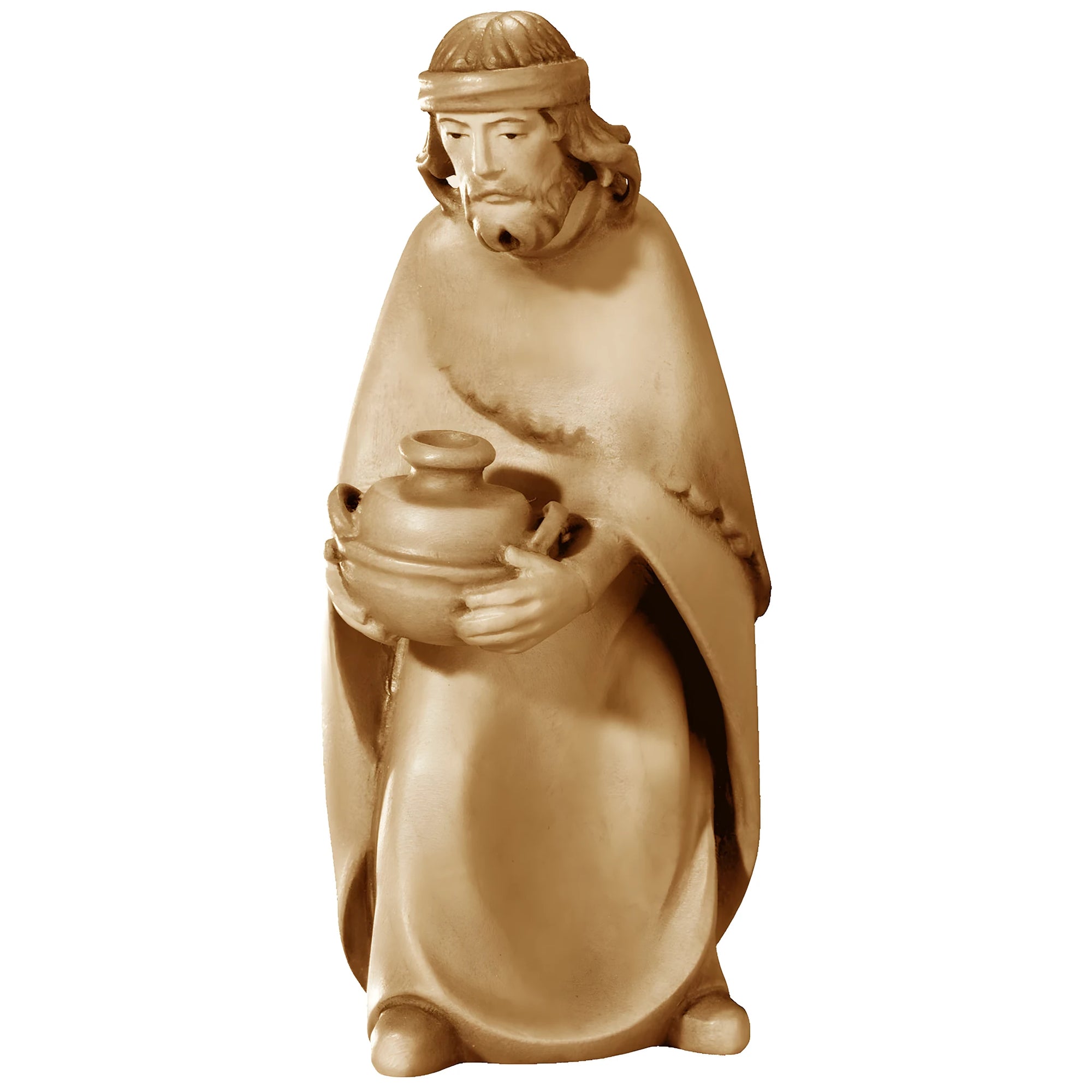 Wooden Statue Shepherd with Vase | Sacred Handicraft Val Gardena