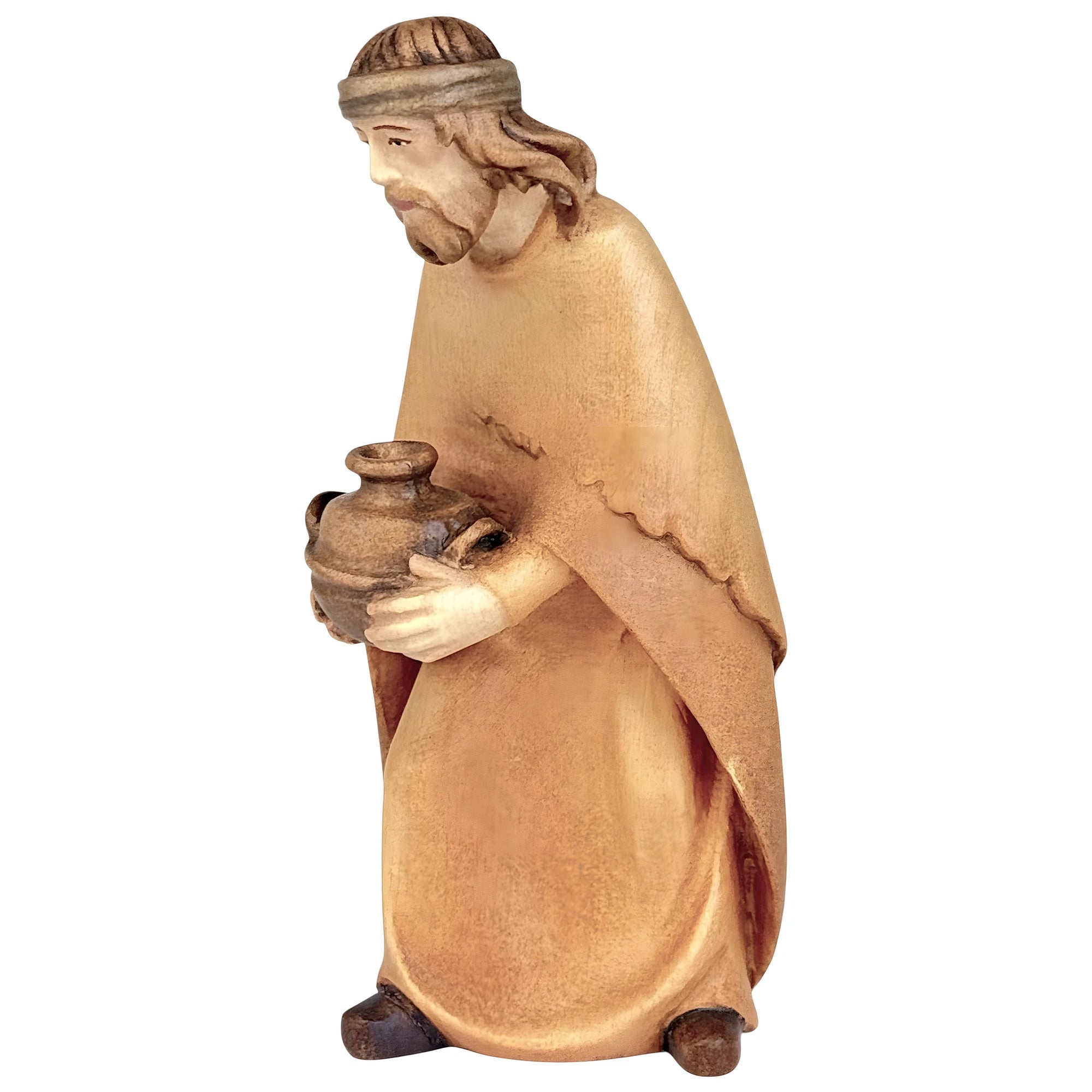 Wooden Statue Shepherd with Vase | Sacred Handicraft Val Gardena