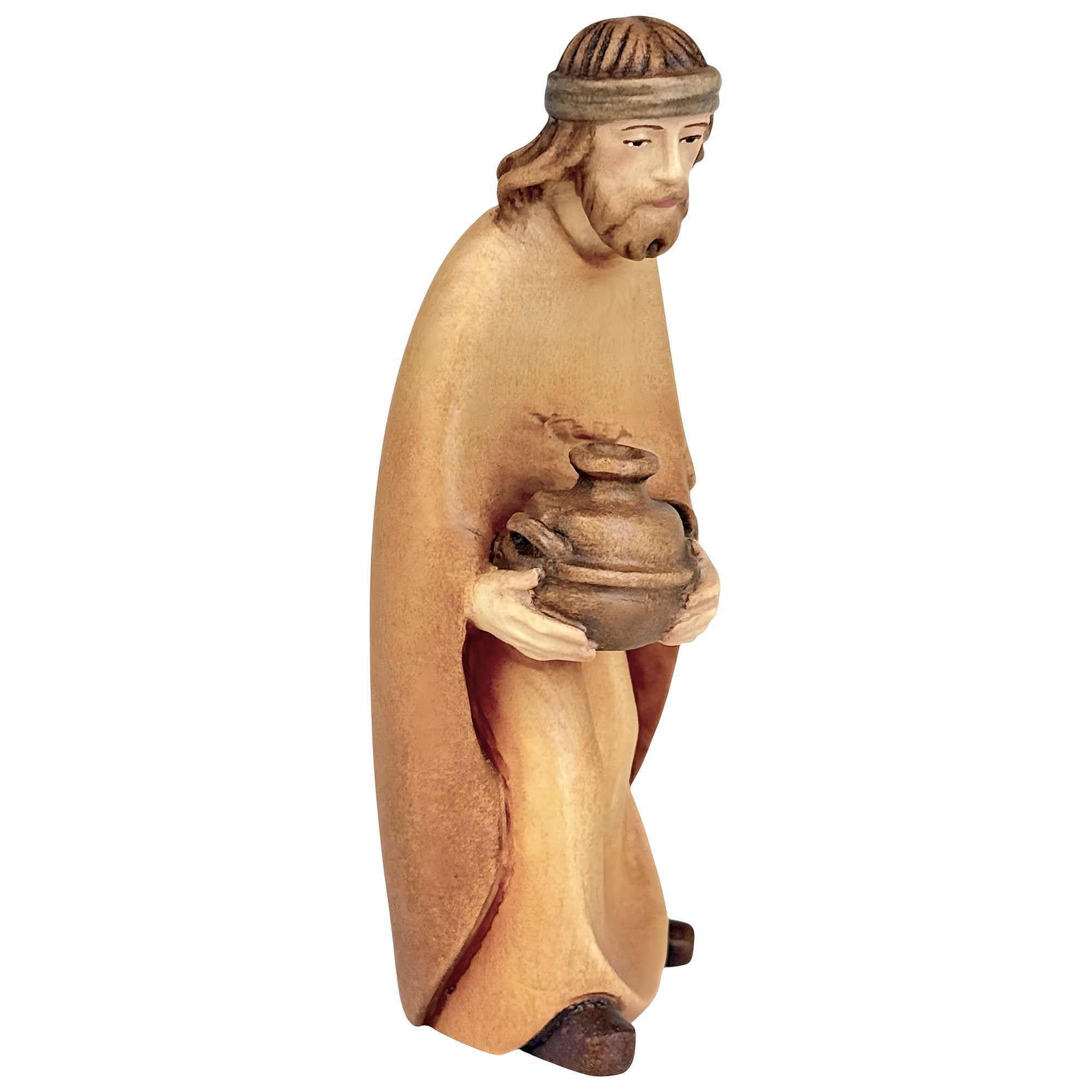 Wooden Statue Shepherd with Vase | Sacred Handicraft Val Gardena