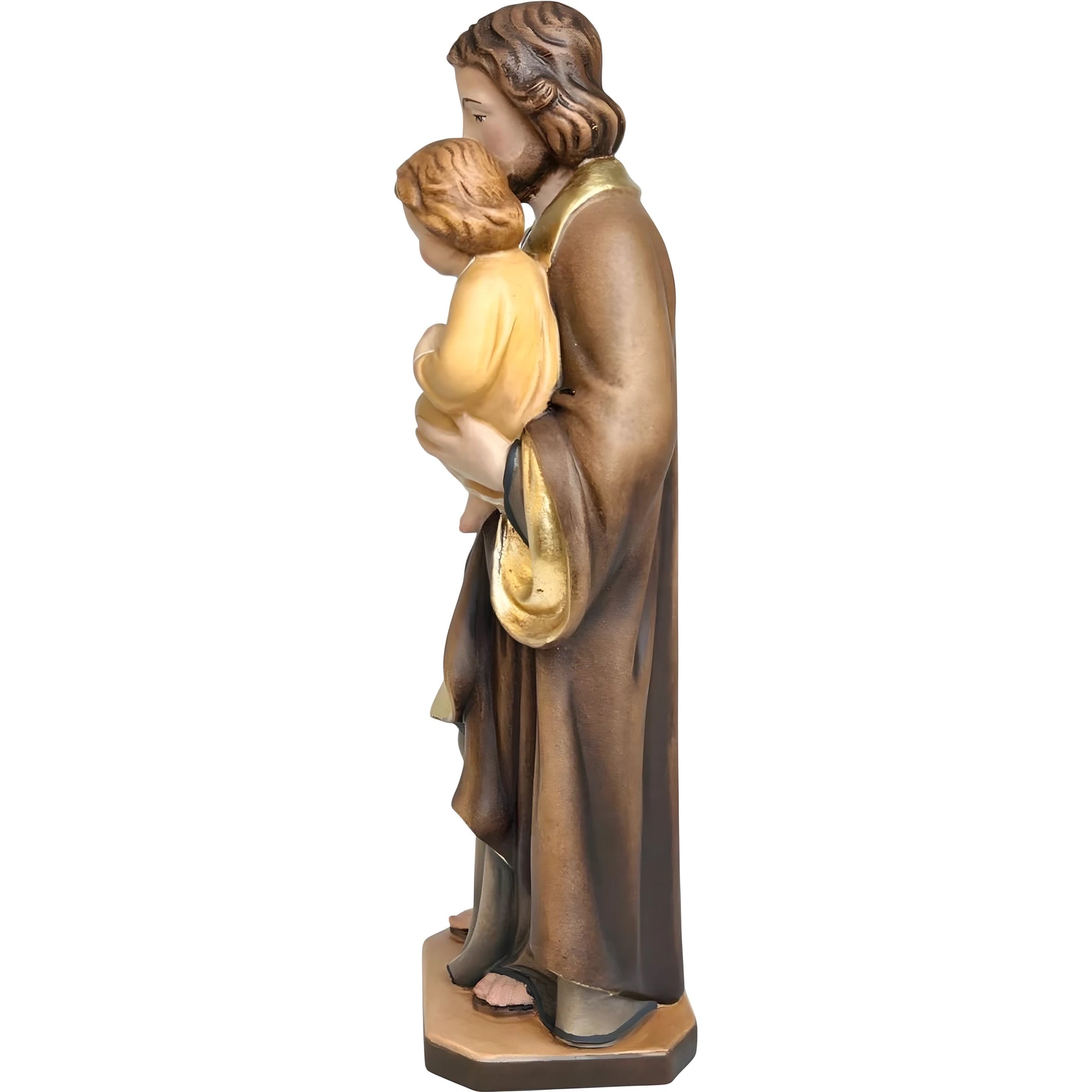 Statua in Legno San Giuseppe con Gesù Bambino e il Giglio Policromo