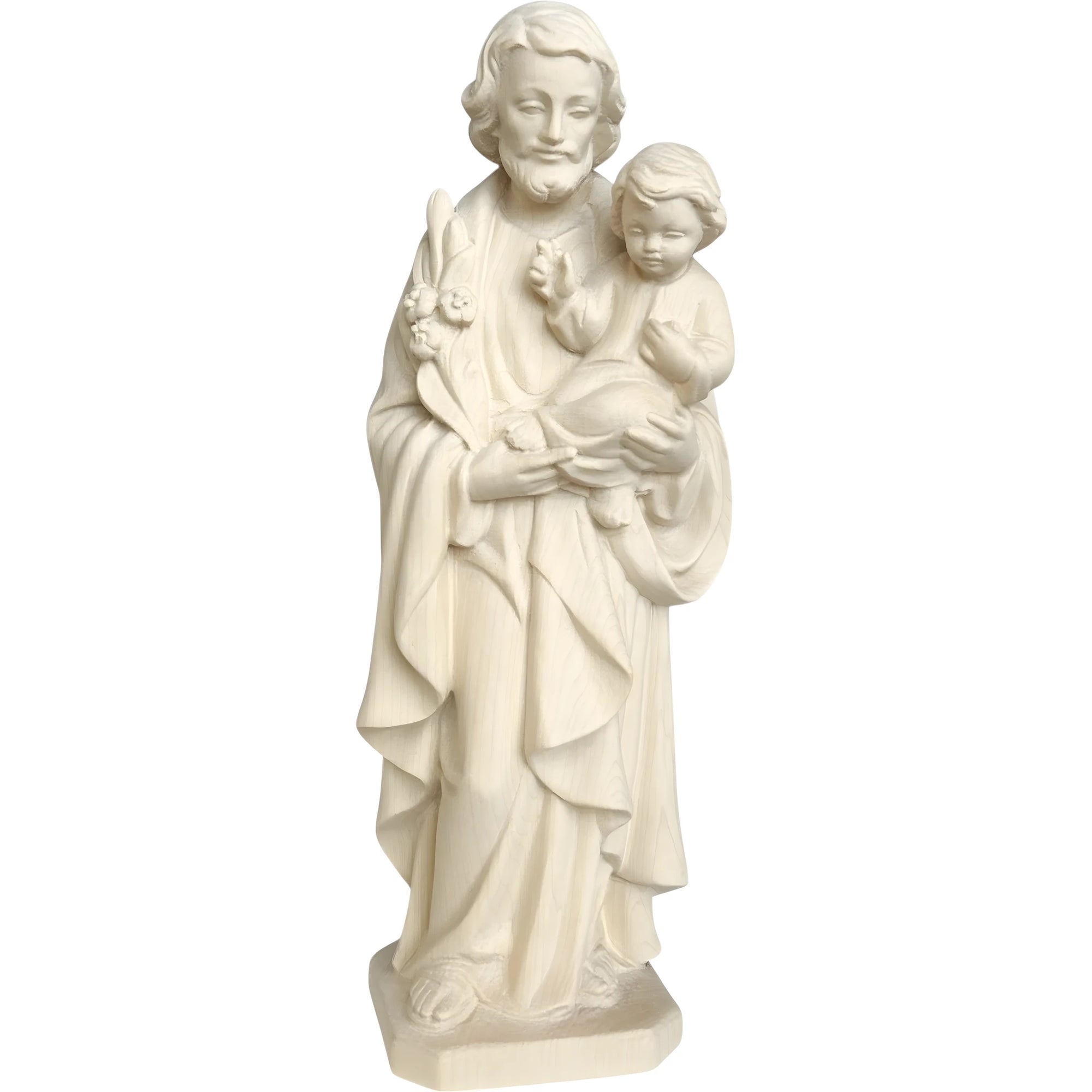 Statua in Legno San Giuseppe con Gesù Bambino e il Giglio Policromo