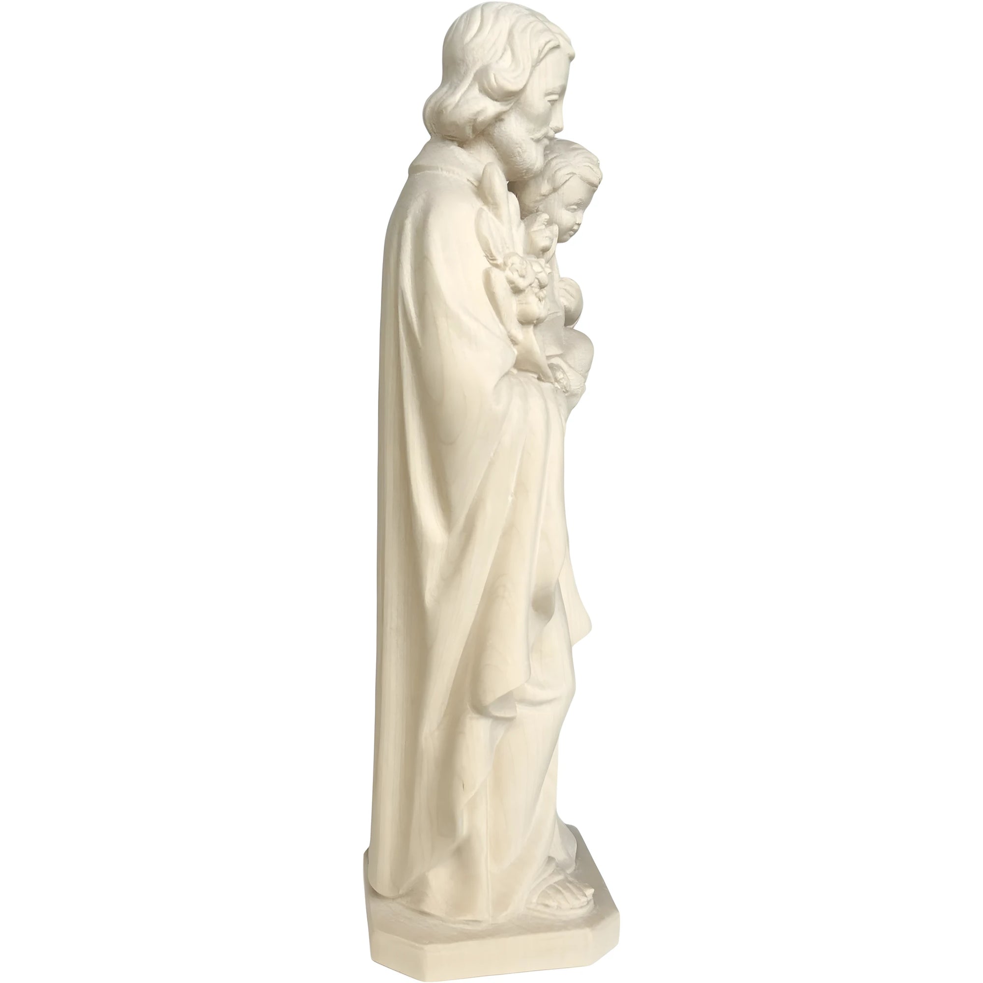 Statua in Legno San Giuseppe con Gesù Bambino e il Giglio Policromo