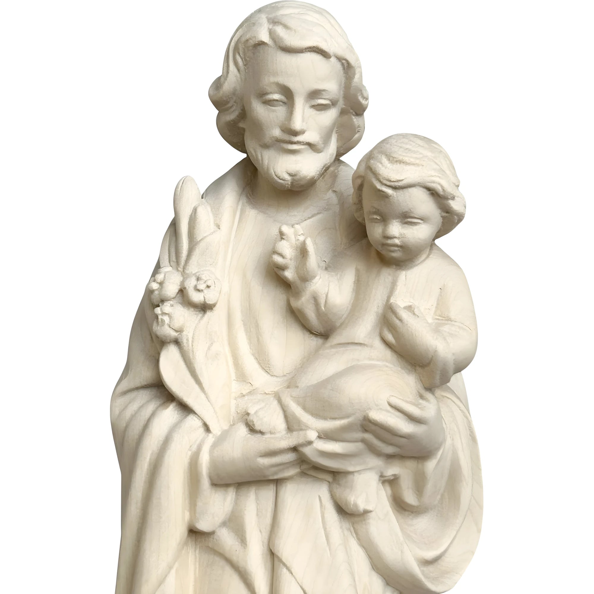 Statua in Legno San Giuseppe con Gesù Bambino e il Giglio Policromo