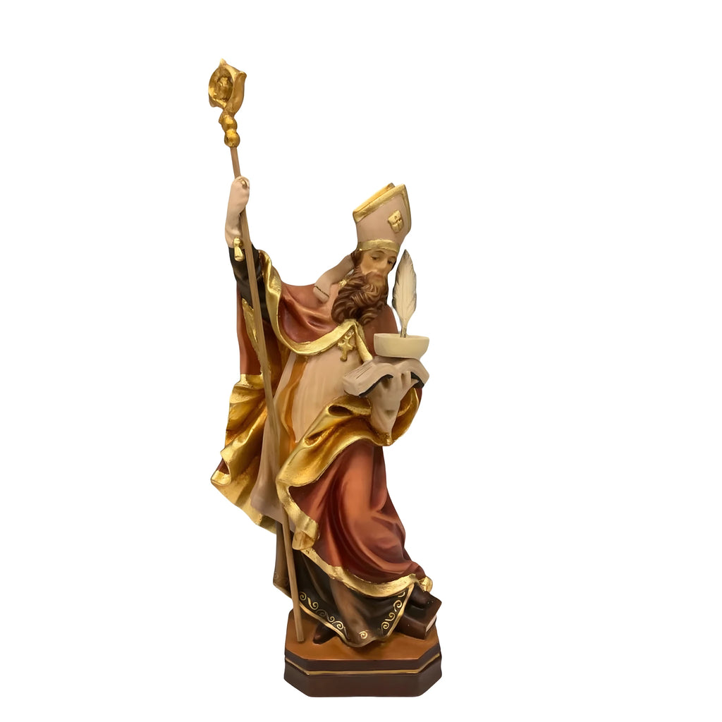 Ręcznie Malowana Drewniana Statua św. Leandra z Sewilli | Rzeźba Val Gardena