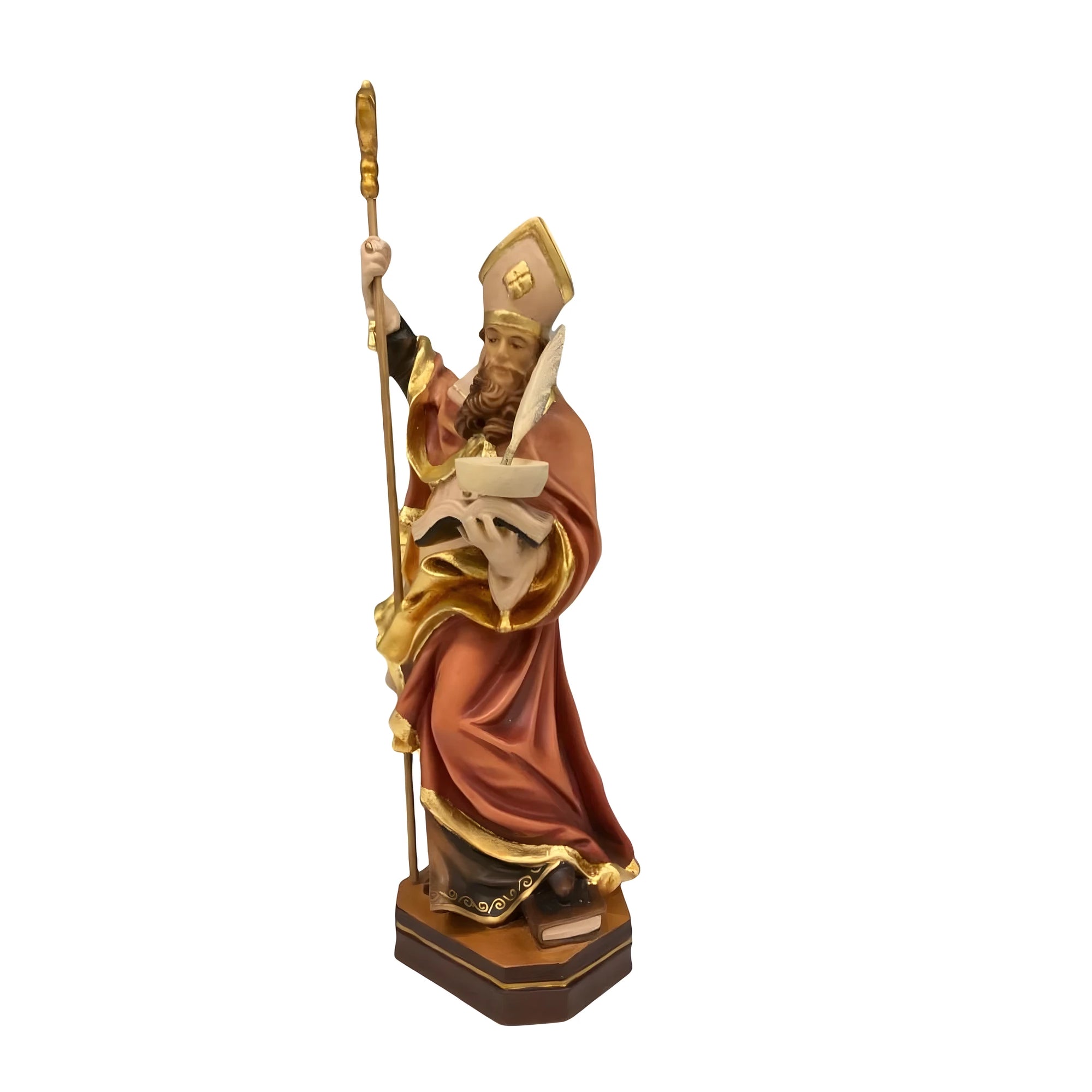 Ręcznie Malowana Drewniana Statua św. Leandra z Sewilli | Rzeźba Val Gardena