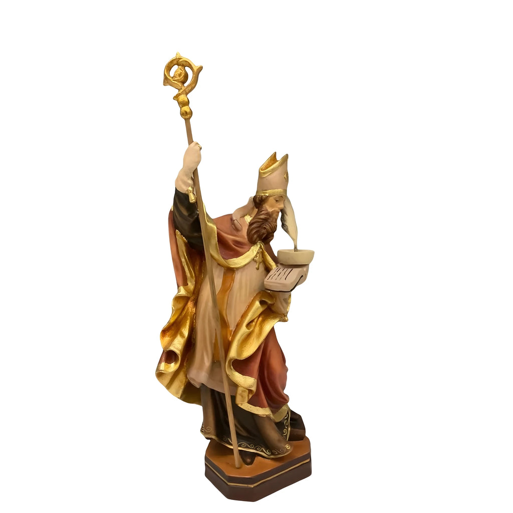 Ręcznie Malowana Drewniana Statua św. Leandra z Sewilli | Rzeźba Val Gardena