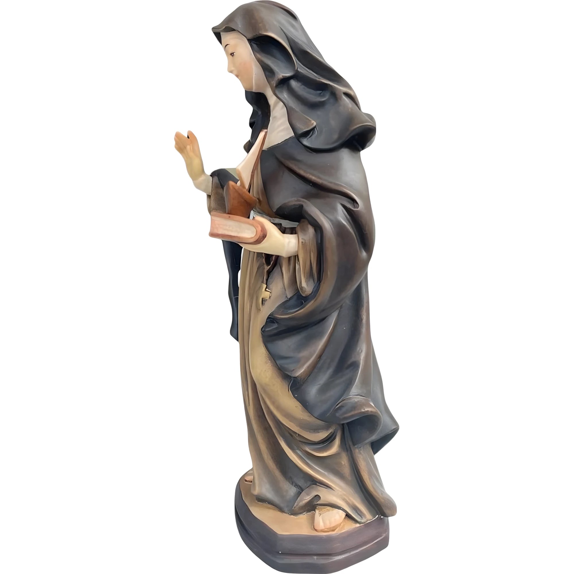 Hand-Carved and Painted Wooden Statue of Santa Monica with Little Boat