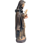 Statue Sainte Monique en Bois avec Petit Bateau, Sculptée et Peinte à la Main
