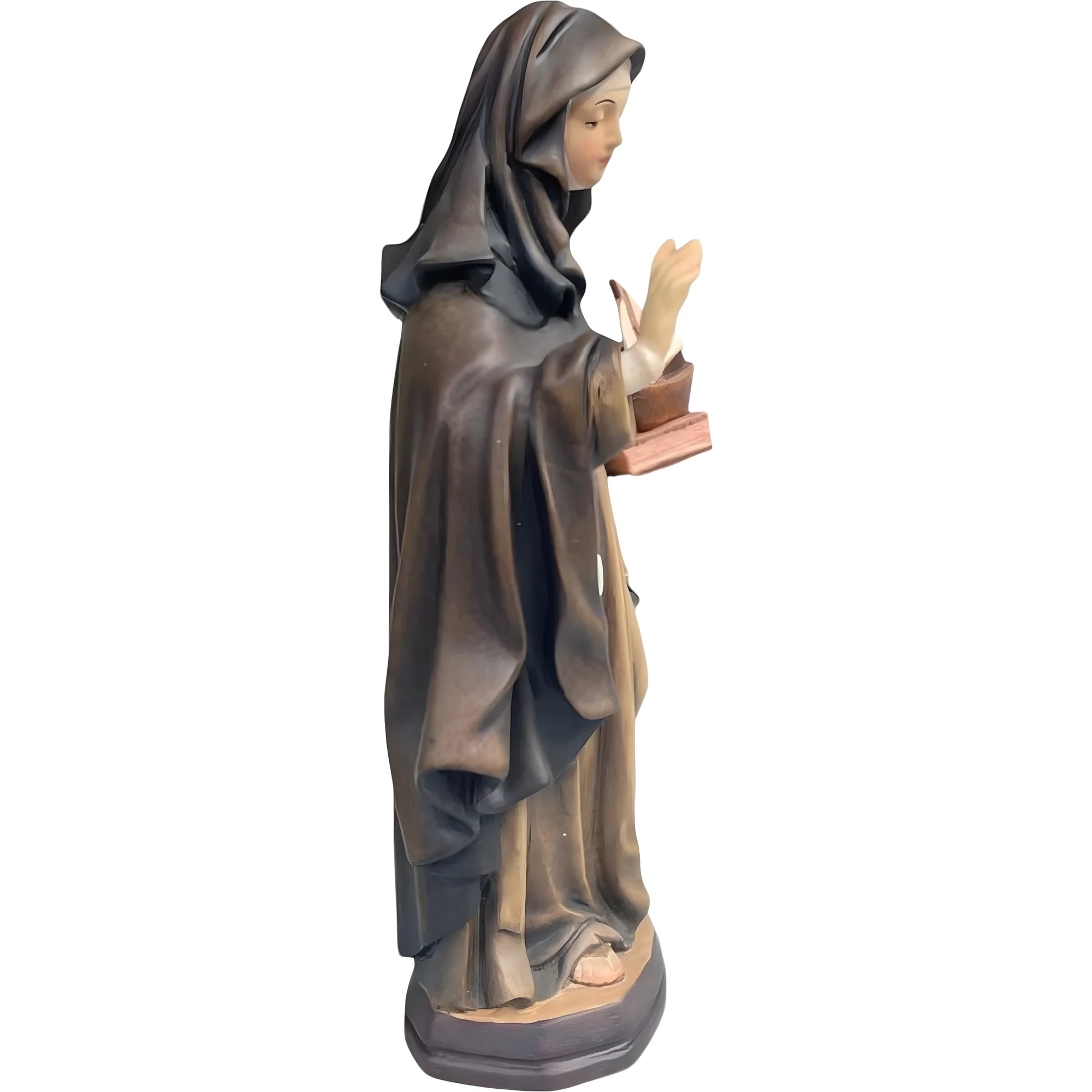 Hand-Carved and Painted Wooden Statue of Santa Monica with Little Boat