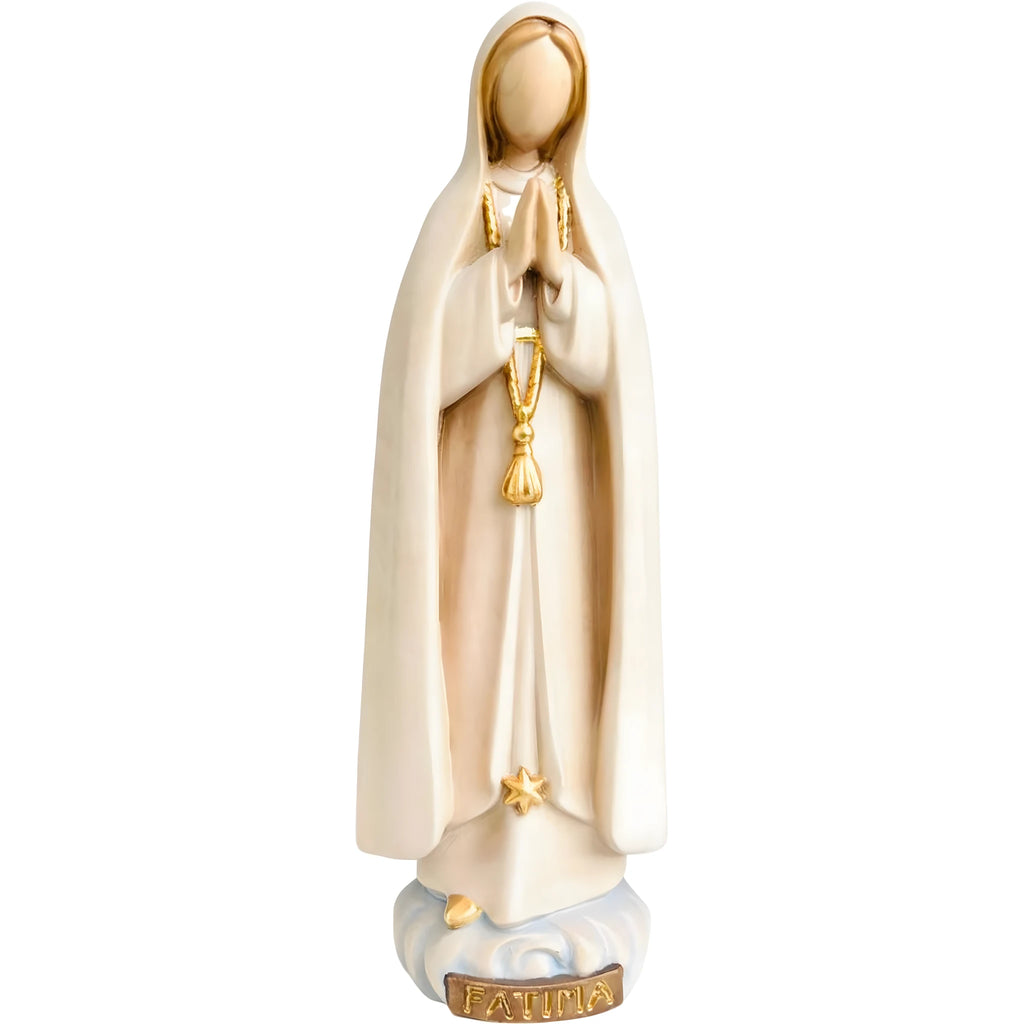Statue de la Vierge Marie Pèlerine de Fatima, stylisée, en bois, Val Gardena