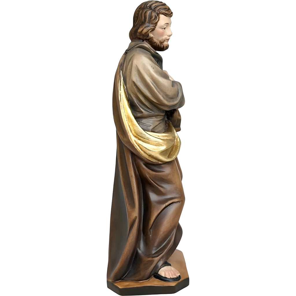 Statue en Bois de Saint Joseph Travailleur peinte à la main | Art Sacré Val Gardena