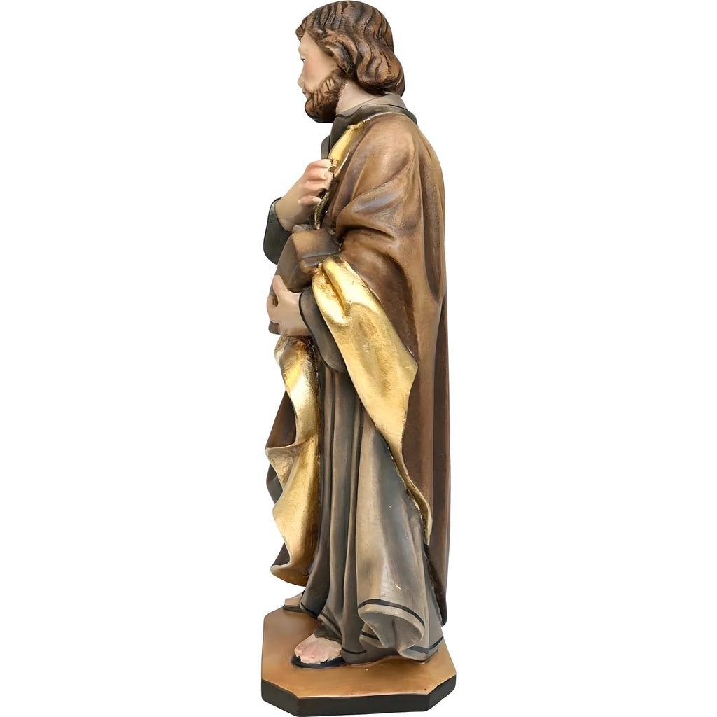 Statue en Bois de Saint Joseph Travailleur peinte à la main | Art Sacré Val Gardena