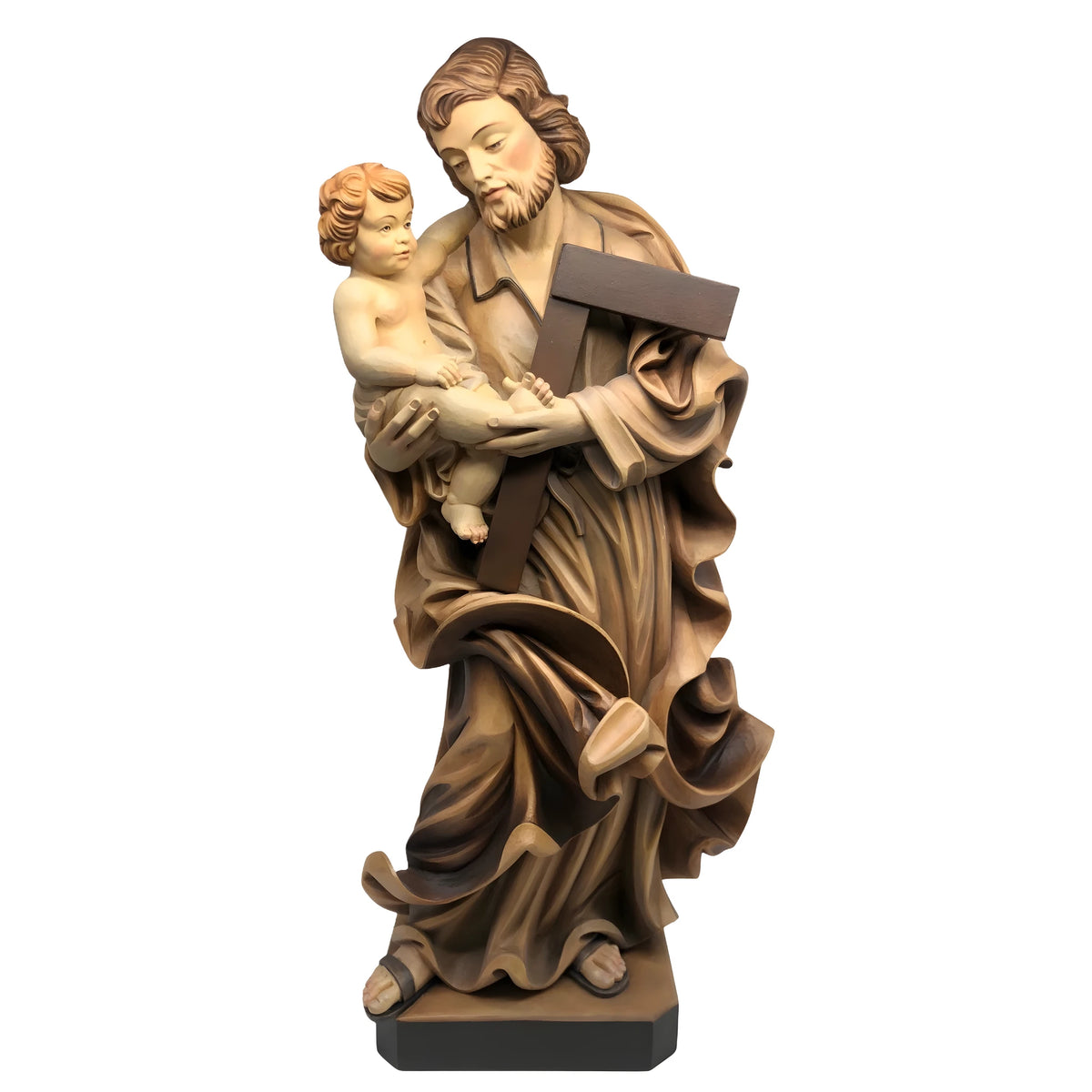 Wooden Statue of Saint Joseph with Child - Val Gardena Handicraft