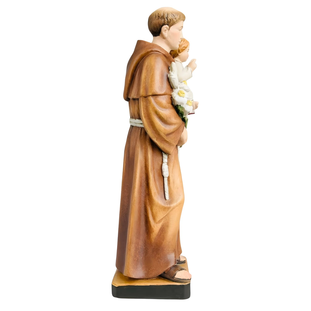 Estatua de Madera de San Antonio de Padua con Niño | Escultura Artesanal Val Gardena