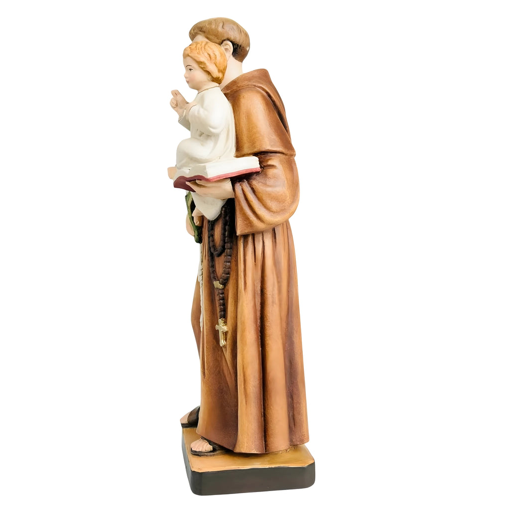 Estatua de Madera de San Antonio de Padua con Niño | Escultura Artesanal Val Gardena