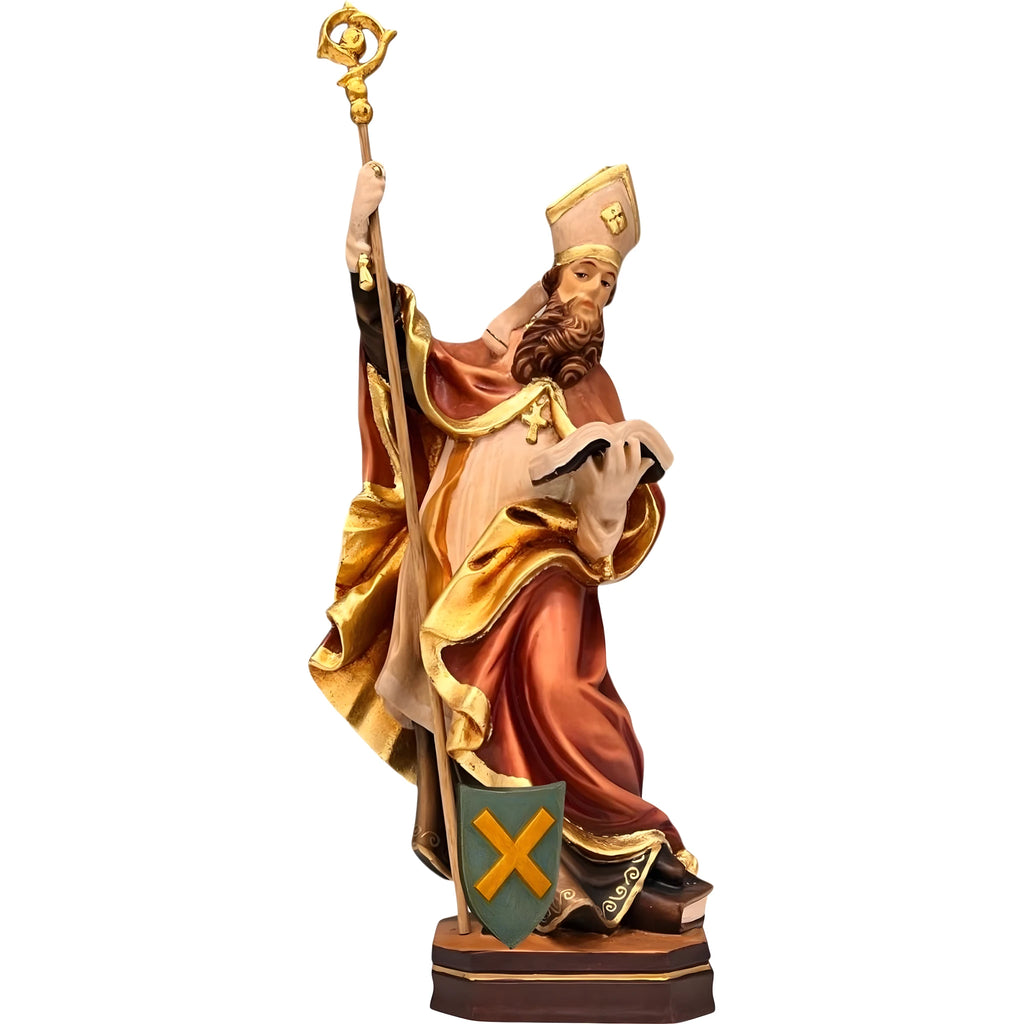 Saint Ubald Bishop Wooden Statue, Polychrome Sculpture from Val Gardena