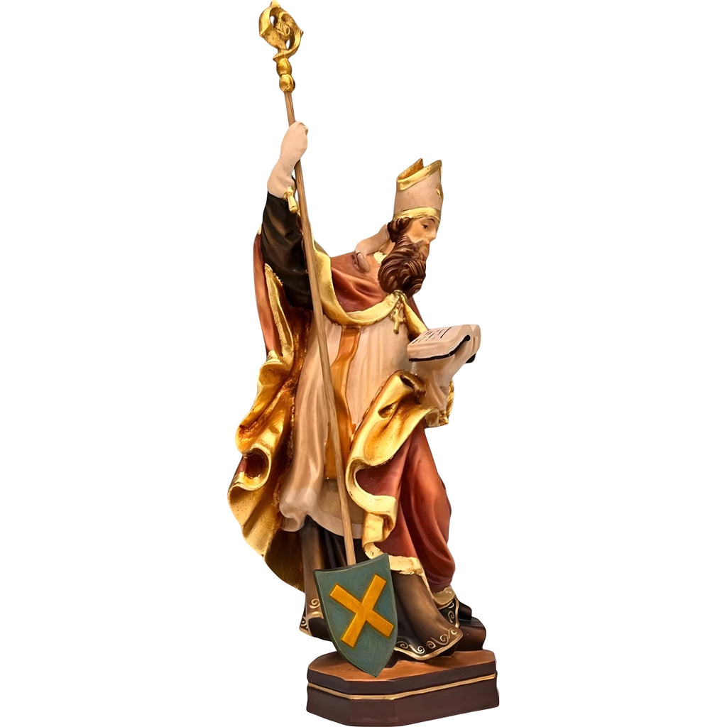 Saint Ubald Bishop Wooden Statue, Polychrome Sculpture from Val Gardena