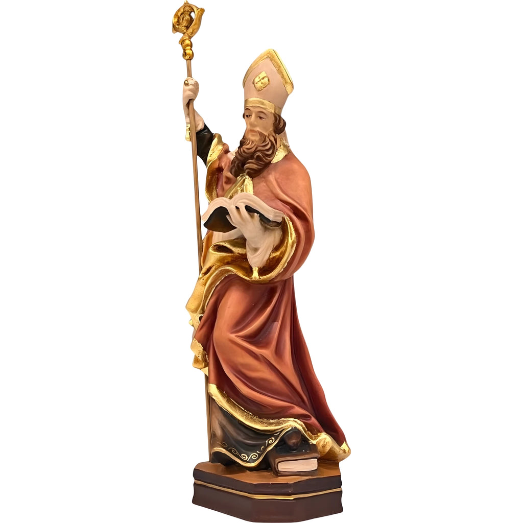 Saint Ubald Bishop Wooden Statue, Polychrome Sculpture from Val Gardena