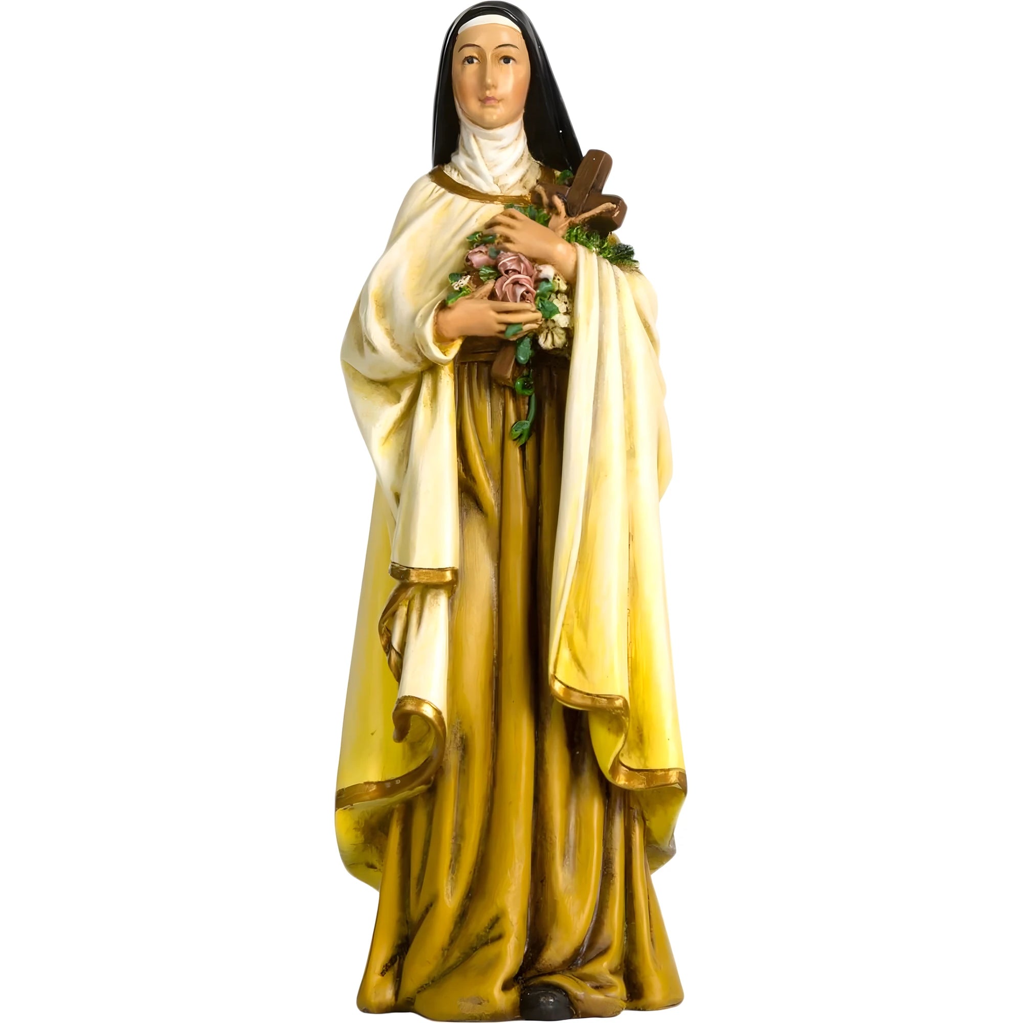 Statua in Pasta di Legno Santa Teresa di Lisieux con Rose