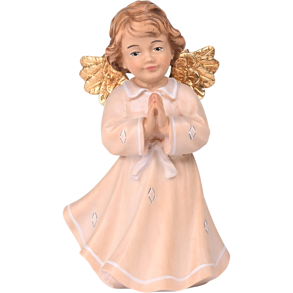 Estatueta Anjo Orante Esculpida em Madeira de Bordo do Val Gardena