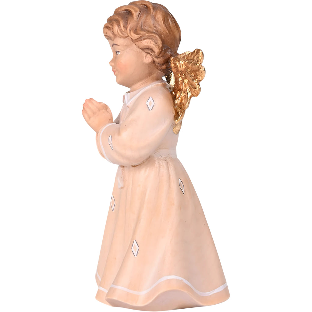 Estatueta Anjo Orante Esculpida em Madeira de Bordo do Val Gardena