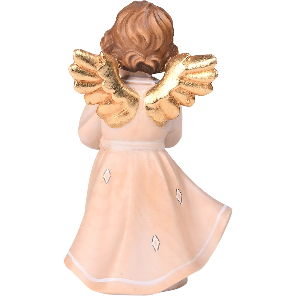 Estatueta Anjo Orante Esculpida em Madeira de Bordo do Val Gardena