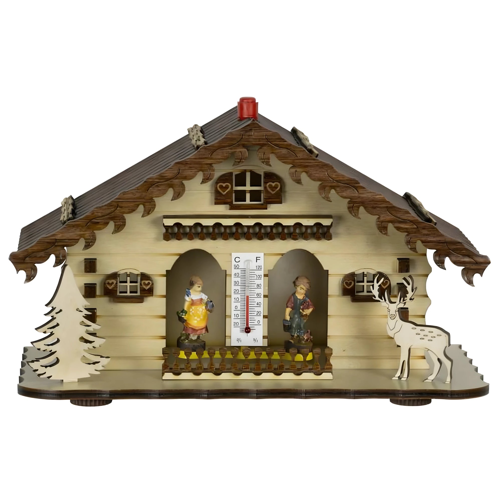 Wetterstation alpines Holzhaus geschnitzt mit Kindern