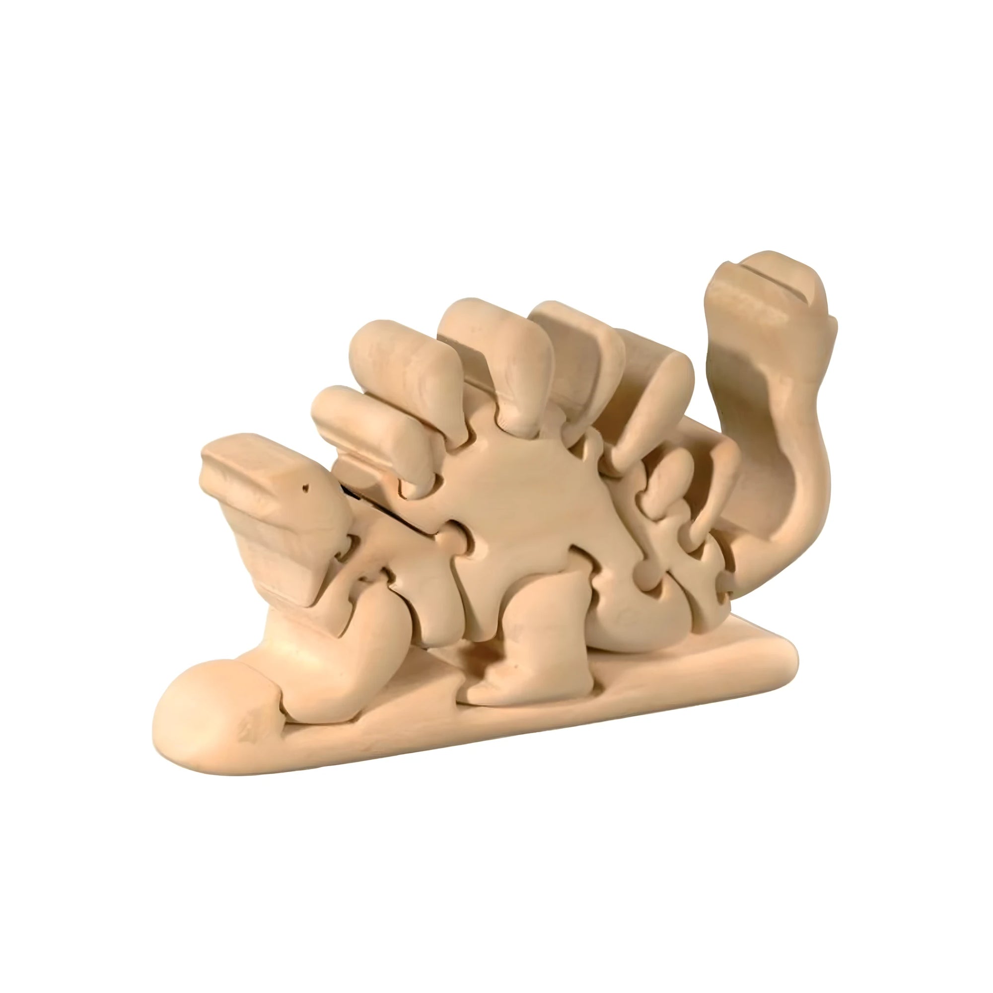 3D Stegosaurus in Natural Carved Wood | Handmade Sculpture Puzzle