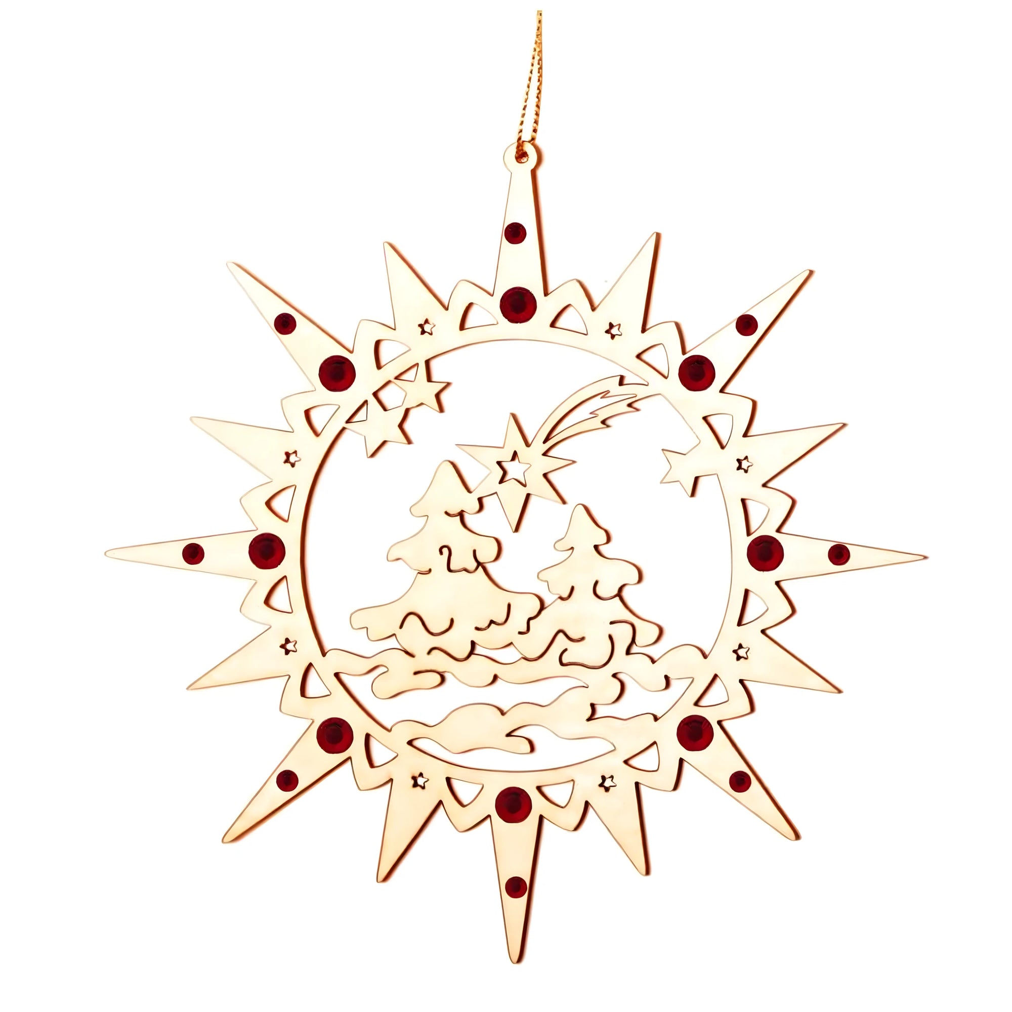 Carved Christmas Star in Birch Plywood with Sparkling Crystals