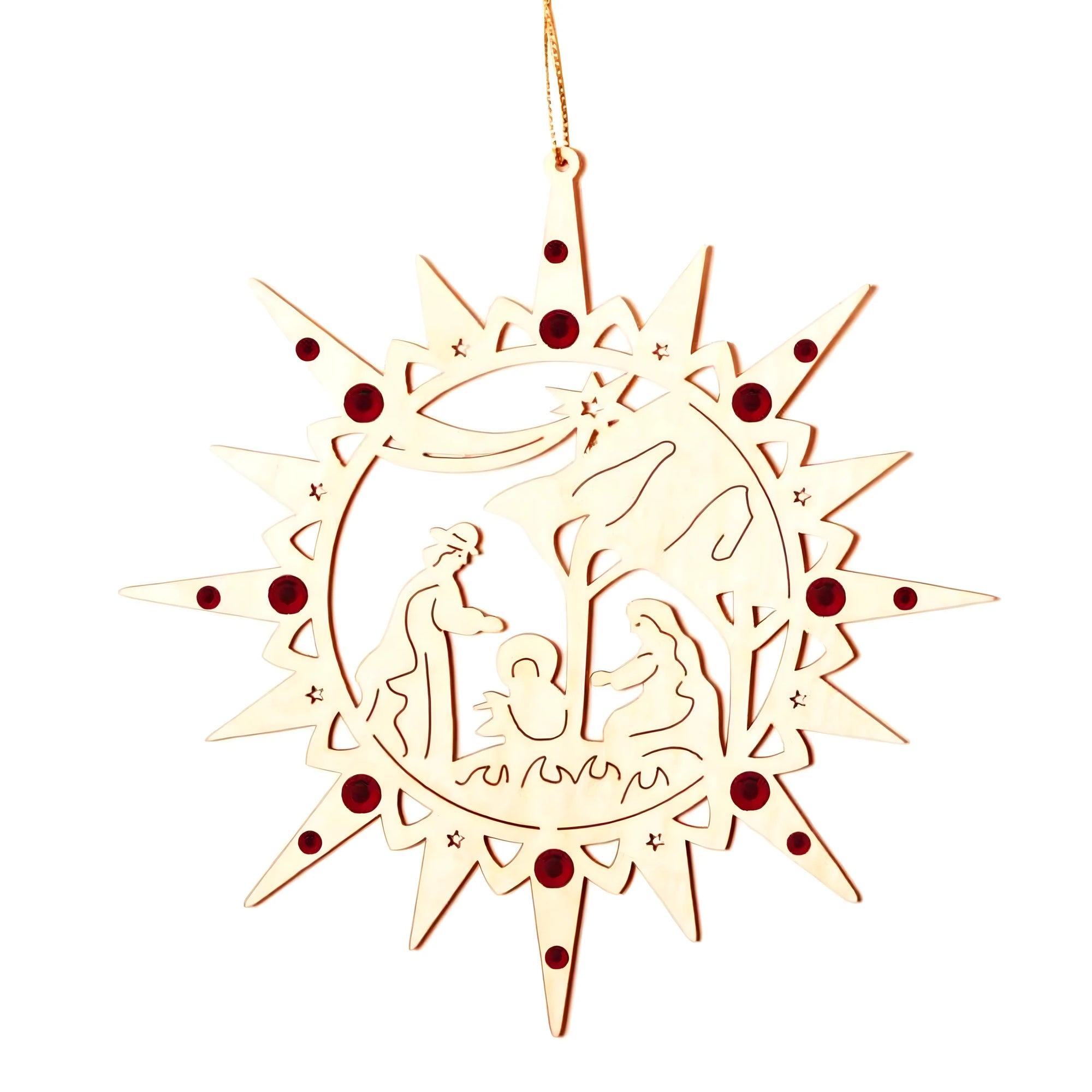 Stylized Nativity Star in Birch Plywood with Swarovski Crystals