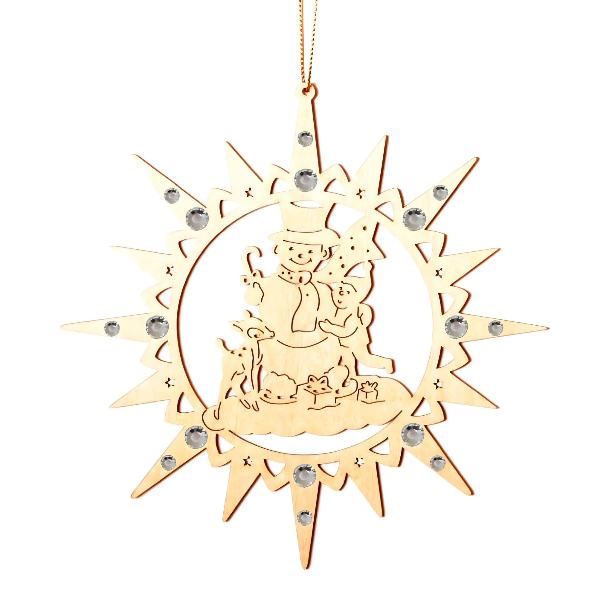 Birch Plywood Ice Star with Winter Scene and Swarovski Crystals