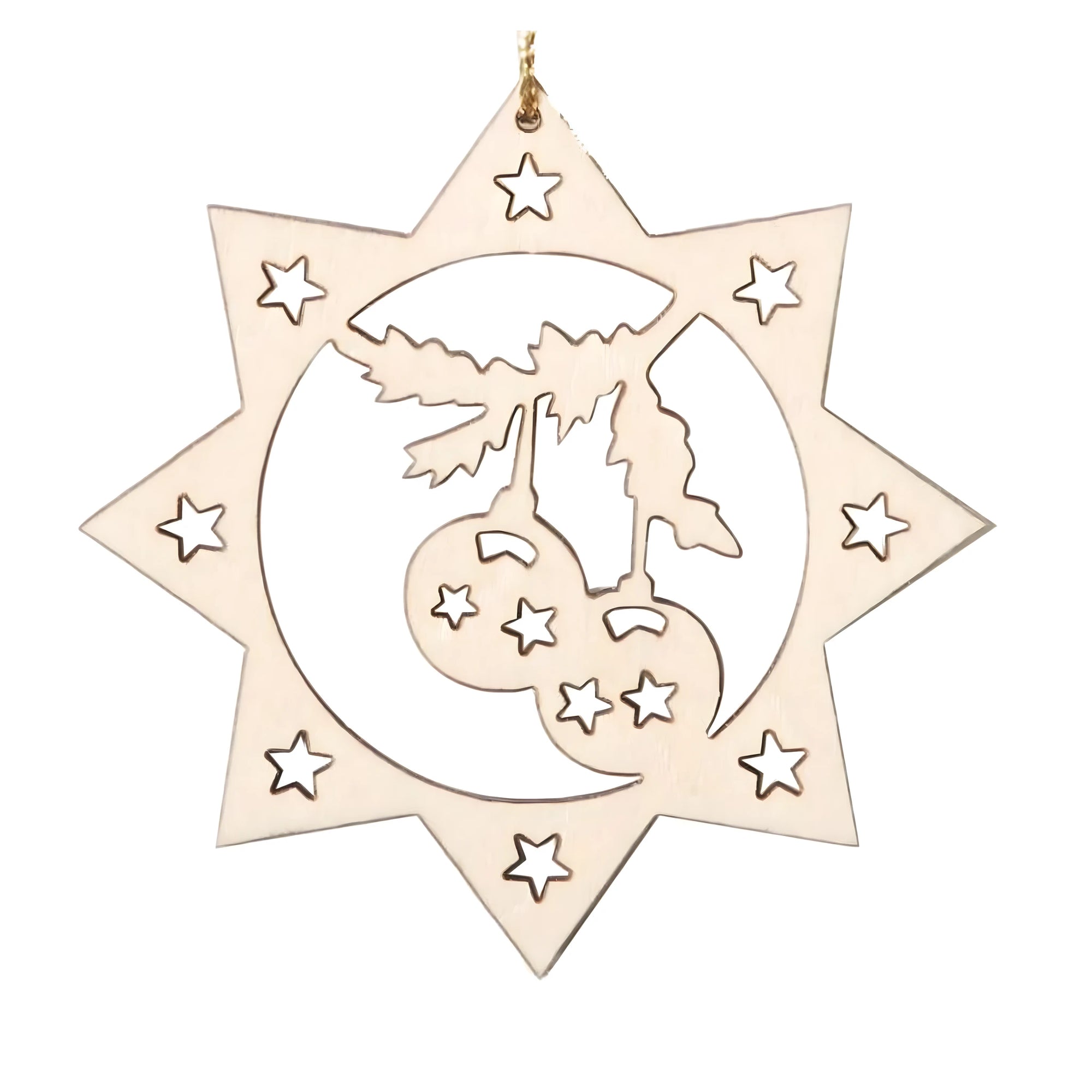 Laser-cut Natural Wood Christmas Star | Val Gardena Craftsmanship