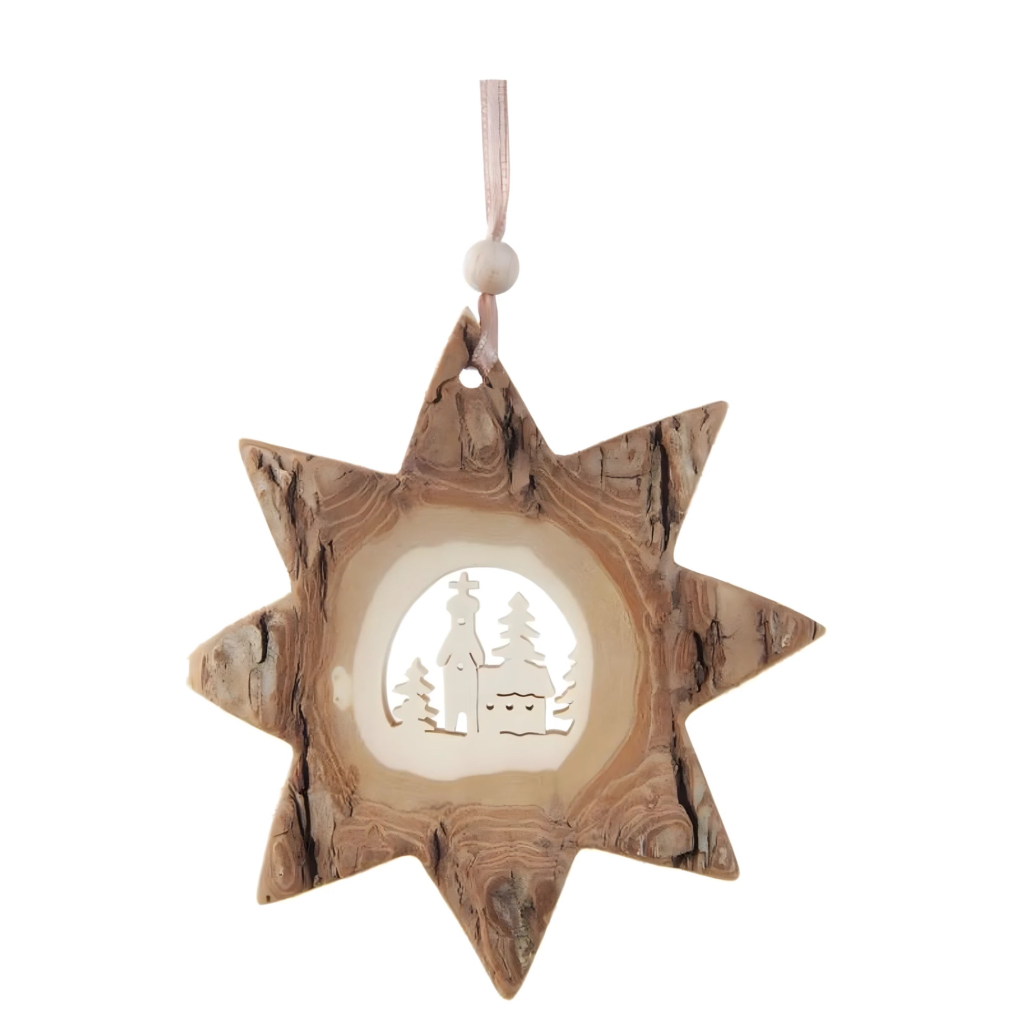 Stella in Legno Naturale da Appendere Artigianato Val Gardena | Decorazione Natalizia 10 cm