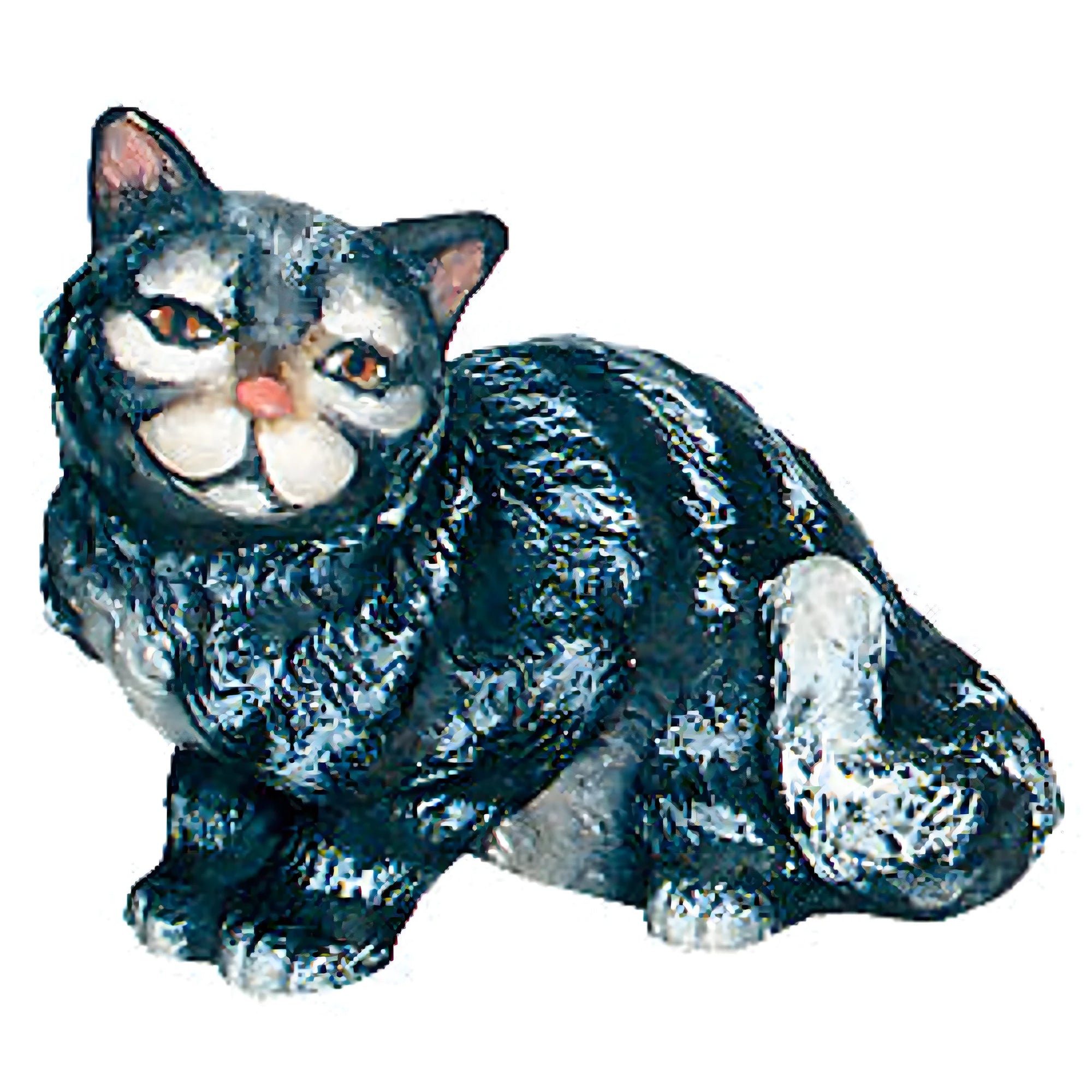 Tierna Escultura de Gatito Sentado en Madera de Arce de Val Gardena