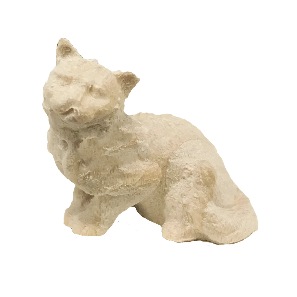 Tierna Escultura de Gatito Sentado en Madera de Arce de Val Gardena