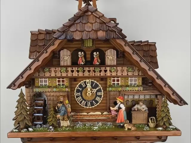 Carved Wooden Cuckoo Clock "Alpine Chalet with Animated Scene